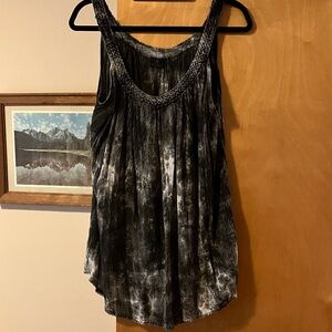 Brand New Sleeveless Black & Gray Tie-Dye Scoop Neck Tank Top